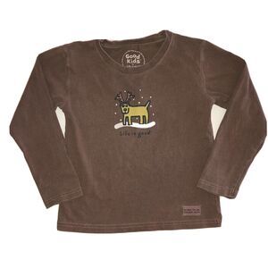 Life is Good Kids Shirt 4 Reindeer Dog Long Sleeve Top T-Shirt Brown